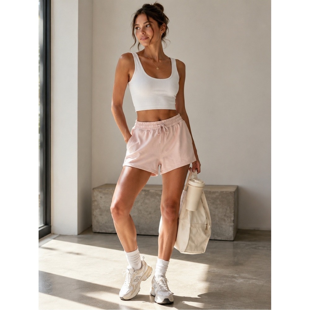 MNG Mango Blush Pink Pull On Shorts Size S Elastic Waist Minimalist